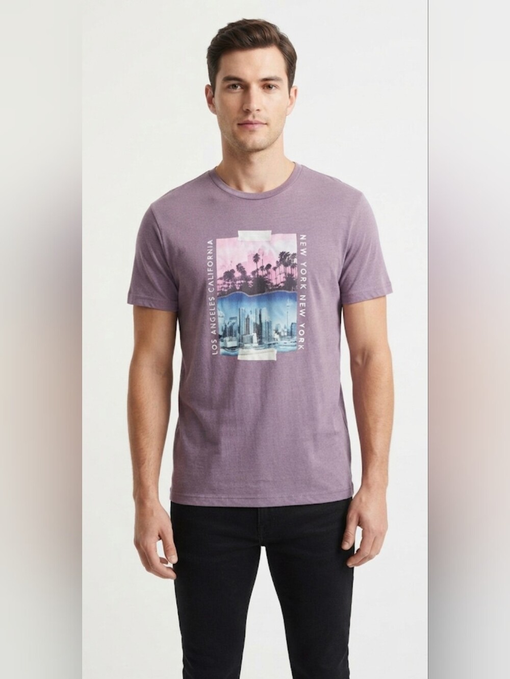 Lavender Graphic Tee - Los Angeles & New York Print Size Xs